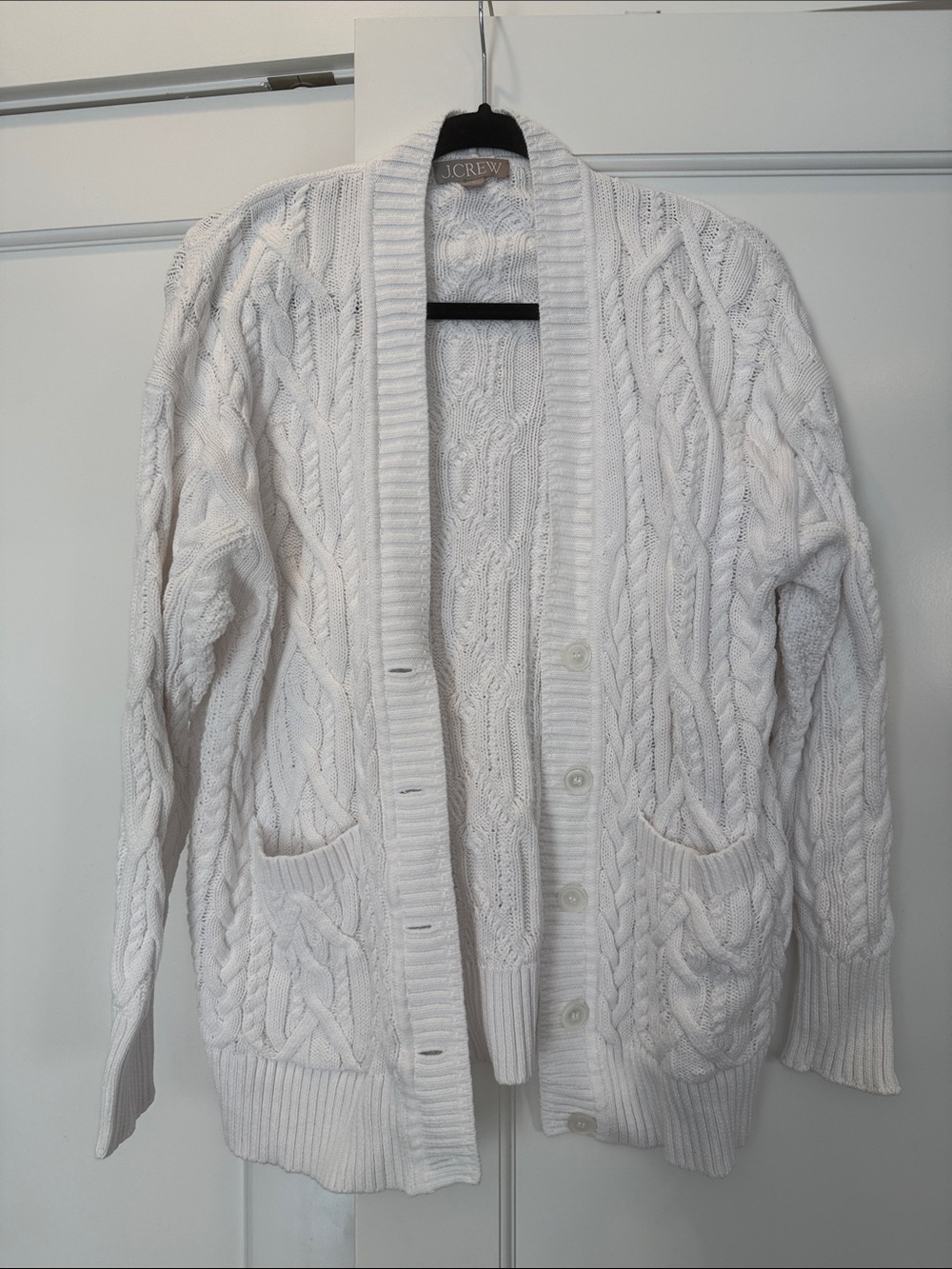 J. Crew White Cable-Knit Shawl Collar Cardigan - Picture 2 of 4